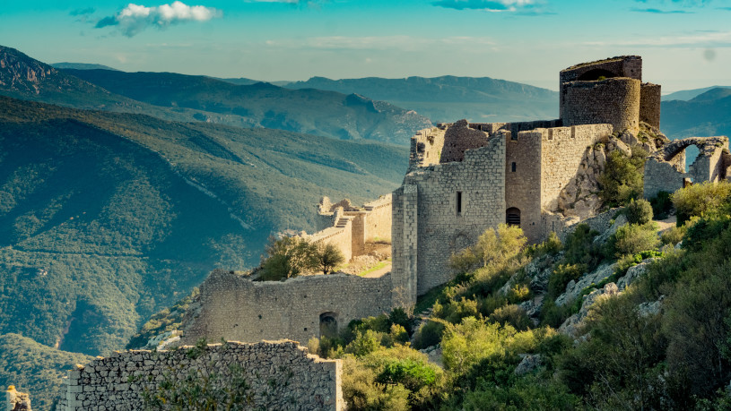 Peyrepertuse ruined fortress in the Corbieres Massif in France